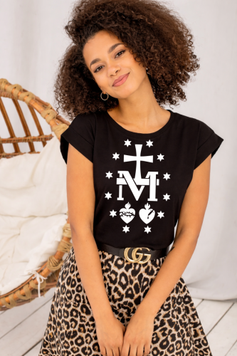 czarna damska koszulka katolicka chrzescijanska cudowny Medalik.png