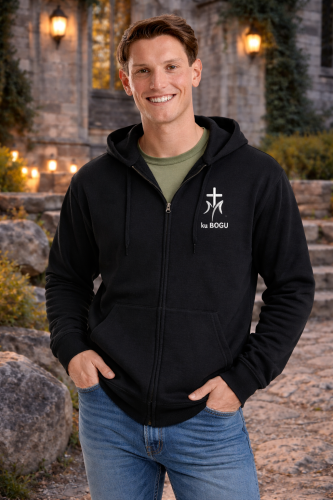 Chrześcijańska rozpinana czarna bluza męska z haftem ku bogu .png