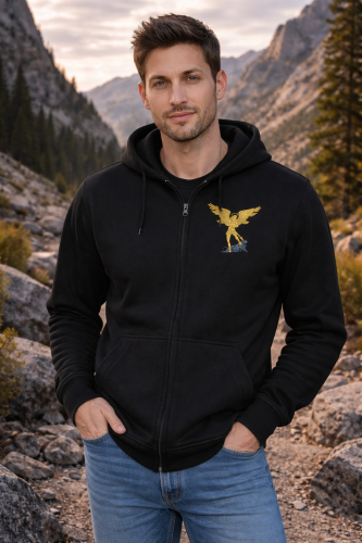 Chrześcijańska rozpinana czarna bluza męska z haftem święty michał archanioł.png