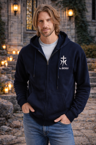 Chrześcijańska rozpinana granatowa bluza męska z haftem ku bogu.png