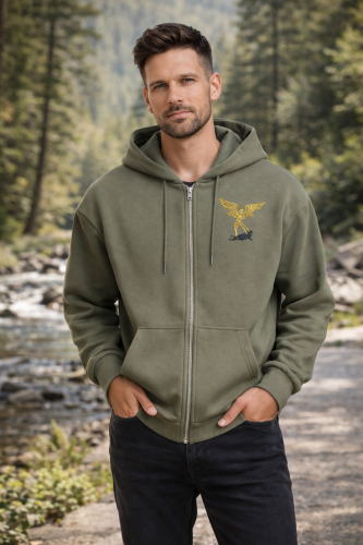 Chrześcijańska rozpinana zielona bluza męska z haftem święty michał archanioł.png