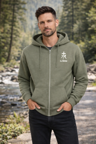 Chrześcijańska rozpinana zielona bluza męska z haftem ku bogu.png