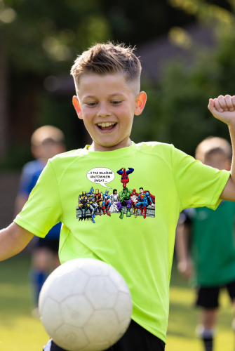 dziecięca zielona koszulka chrześcijańska z nadrukiem i tak właśnie uratowałem świat.png