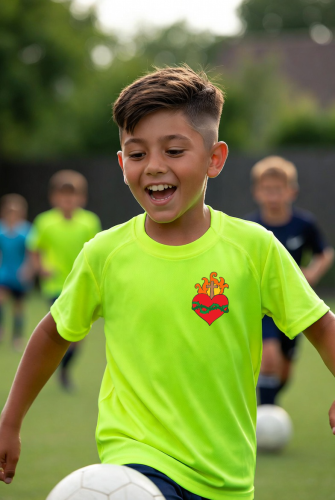 dziecięca zielona koszulka chrześcijańska z nadrukiem najświętsze serce Pana Jezusa.png