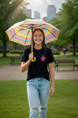 dziecięca czarna koszulka chrześcijańska z nadrukiem różowe serce Pana Jezusa.png