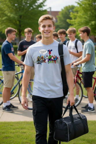 dziecięca szara koszulka chrześcijańska z nadrukiem i tak właśnie uratowałem świat.png