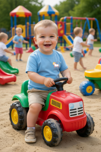 dziecięca błękitna koszulka chrześcijańska z nadrukiem Baranek Boży.png