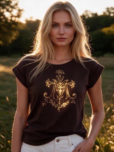 brązowa koszulka chrześcijańska, katolicka, maryja monogram.jpeg