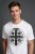 Chrześcijański katolicki religijny biały T-shirt męski z przesłaniem medalik św benedykta