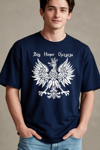 chrzescijanska katolicka religijna męska koszulka granatowa  bog honor ojczyzna godło polski orzel.jpg