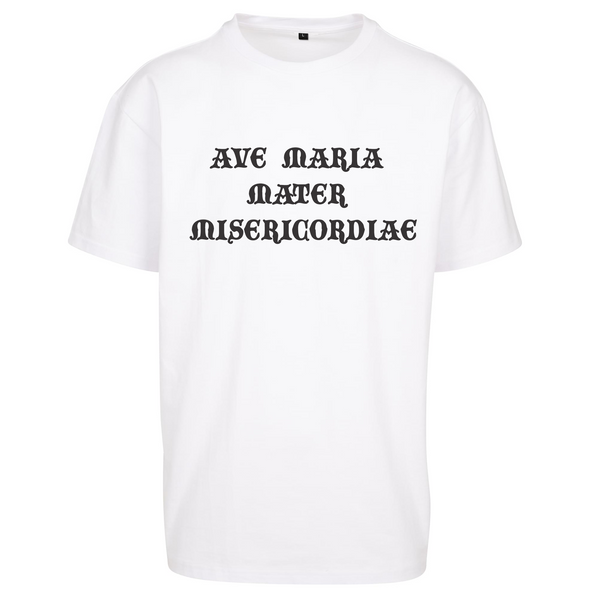 Biała koszulka męska z nadrukiem Ave Maria Mater Misericordiae 