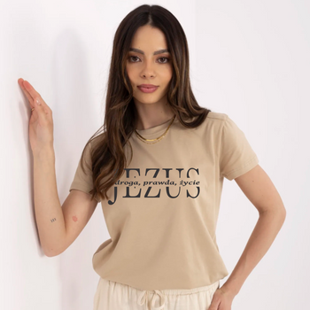 Beżowa koszulka damska Jezus - Droga, Prawda, Życie