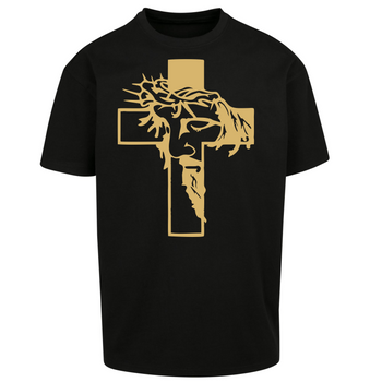 Czarna koszulka męska z nadrukiem Twarzy Chrystusa w Krzyżu