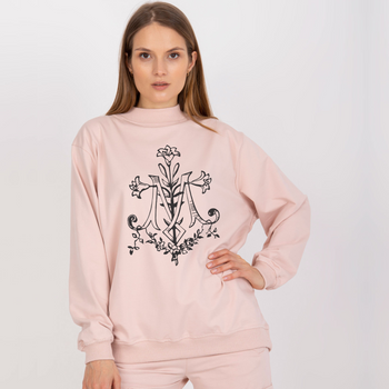 Jasnoróżowa bluza damska oversize z nadrukiem symbolu Maryi z Lilją