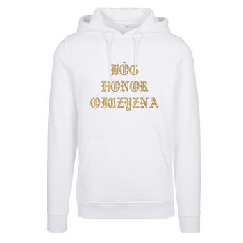 Biała bluza męska z kapturem - Bóg, Honor, Ojczyzna