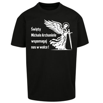 Wysokogatunkowy czarny t-shirt męski z nadrukiem Święty Michał Archanioł