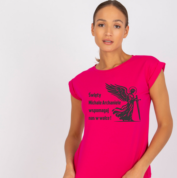Koszulka damska w kolorze fuksji  Święty Michał Archanioł