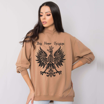 Bluza damska oversize w kolorze camelowym z nadrukiem Godła, Bóg Honor Ojczyzna