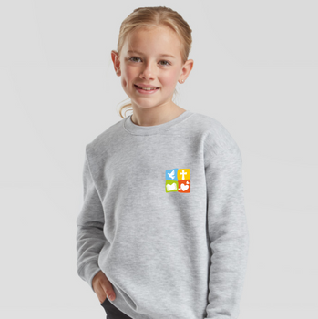 Szara bluza dla dzieci i młodzieży (3-6 lat) z nadrukiem Symbol Wiary, Nadziei i Miłości