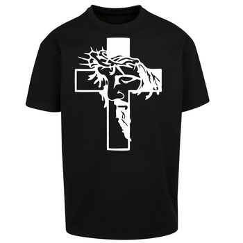 Czarna koszulka męska z nadrukiem Twarzy Chrystusa w Krzyżu