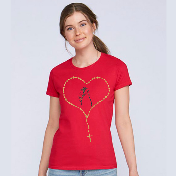 Czerwona koszulka damska z Różańcem