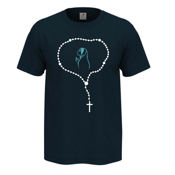 Granatowa koszulka męska z nadrukiem Różańca Świętego