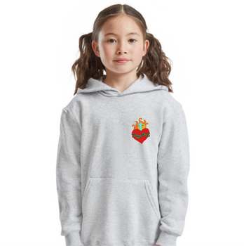 Szara bluza z kapturem dla dzieci i młodzieży (7-15 lat) Najświętsze Serce Jezusa (ciernie zielone)