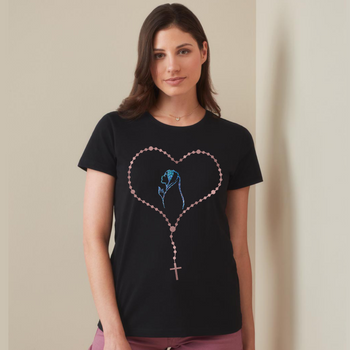 Czarna koszulka damska z Różańcem