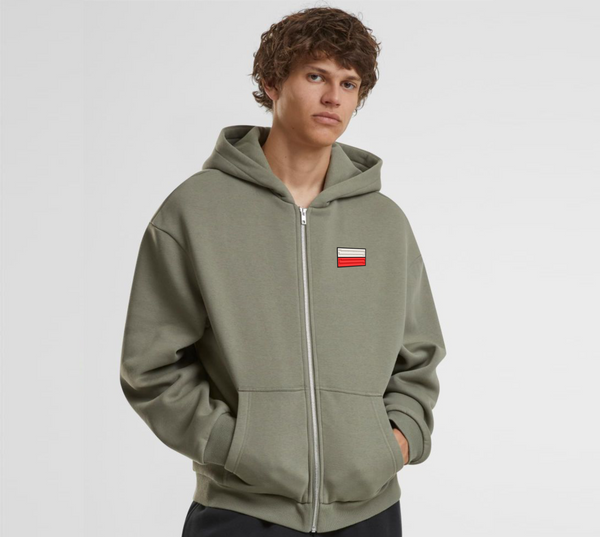 Zielona bluza męska rozpinana z kapturem Flaga Polski