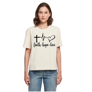 Biały Piasek modna koszulka damska Faith Hope Love