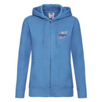 Bluza damska rozpinana z kapturem, niebieska, komfortowa - Niepokalane Serce Maryi