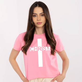 Różowa koszulka damska Jezus -Christ w Krzyżu