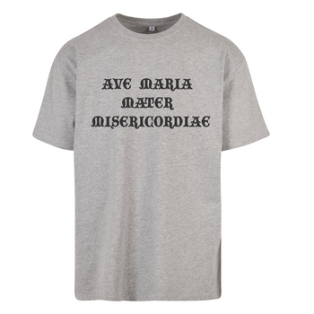 Wysokogatunkowy szary t-shirt męski z nadrukiem Ave Maria Mater Misericordiae