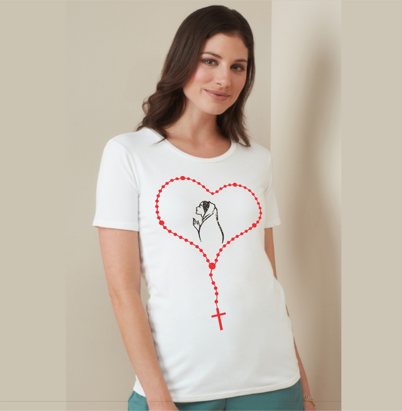 Biała koszulka damska z Różańcem