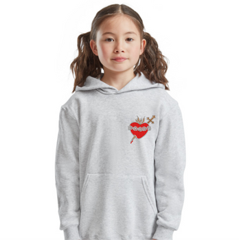 Szara bluza z kapturem dla dzieci i młodzieży (7-15 lat) Niepokalane Serce Maryi