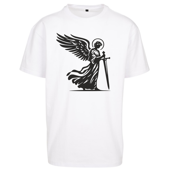 Biały t-shirt męski z nadrukiem Święty Michał Archanioł