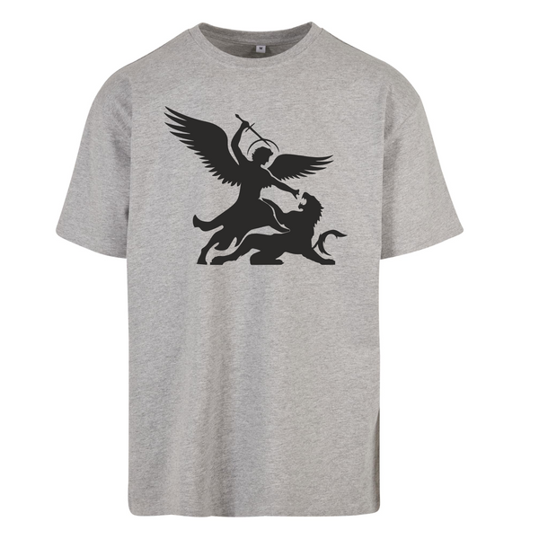 Szary t-shirt męski z nadrukiem Święty Michał Archanioł