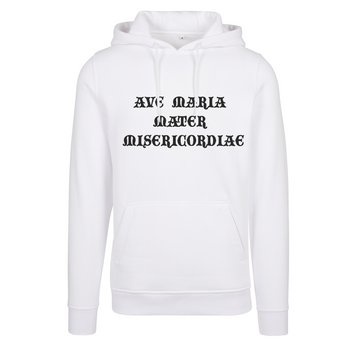 Biała bluza męska z kapturem - Ave Maria Mater Misericordiae