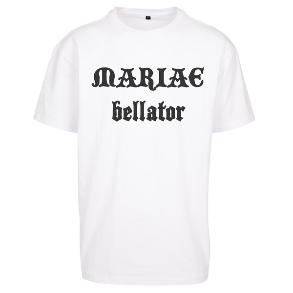 Biały t-shirt męski z nadrukiem Mariae Bellator - wojownik Maryi
