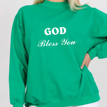 Zielona bluza damska oversize z białym nadrukiem God Bless You