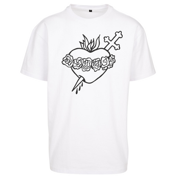 Biały t-shirt męski z nadrukiem Niepokalane Serce Maryi