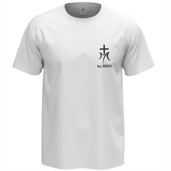 Biała koszulka męska z nadrukiem logo ku Bogu