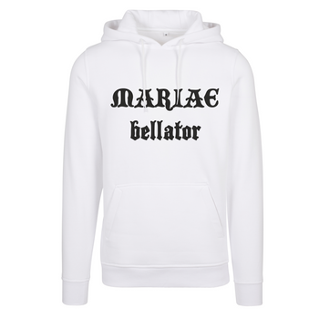 Biała bluza męska z kapturem - Mariae Bellator (Wojownik Maryi)