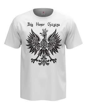 Biała koszulka męska Patriotyczna - Godło Bóg Honor Ojczyzna