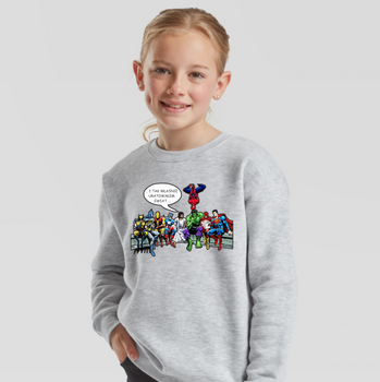 Szara bluza dla dzieci i młodzieży (3-6 lat) z nadrukiem Jezus i Superbohaterowie