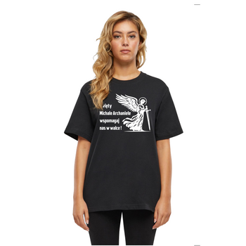 Czarna modna koszulka damska Święty Michał Archanioł
