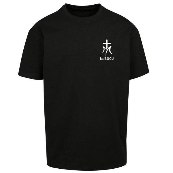  Czarna koszulka męska z białym nadrukiem Ku Bogu