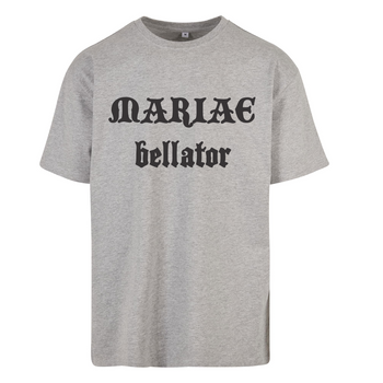 Wysokogatunkowy szary t-shirt męski z nadrukiem Mariae Bellator - Wojownik Maryi