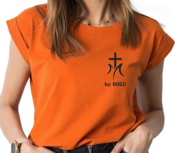 Koszulka damska w pomarańczowym kolorze z logo Ku Bogu