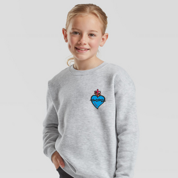 Szara bluza dla dzieci i młodzieży (3-6 lat) Najświętsze Serce Jezusa niebieskie